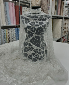 Сетка с бисером и пайетками арт:28к10. цвет: серебро