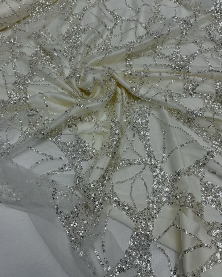 Сетка с бисером и пайетками арт:28к10. цвет: серебро