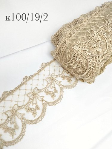 Кружево  10см арт к100/19/2 бежевый с блеском