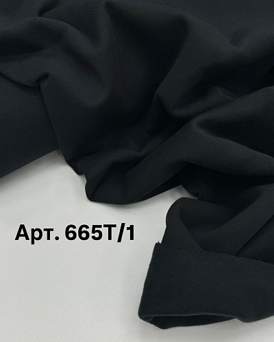 Трикотаж футер с/н 3х 80%хлопок20%ПЭ_300-350г_пенье_премиум  180см цв. Черный арт.665Т/1