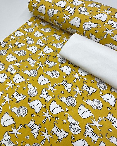 Интерлок принт звери на желтом  арт.15т10/5