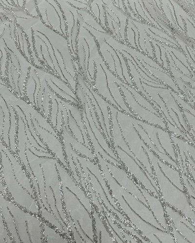 сетка  с  бисером и пайетками артикул:28к09. цвет: серебро