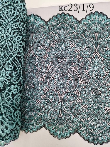 Кружево стрейч 23см арт кс23/1/9 черно-изумрудный