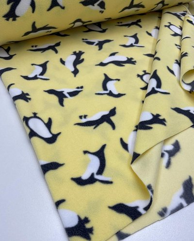 Флис Принт,  пингвин на желтом