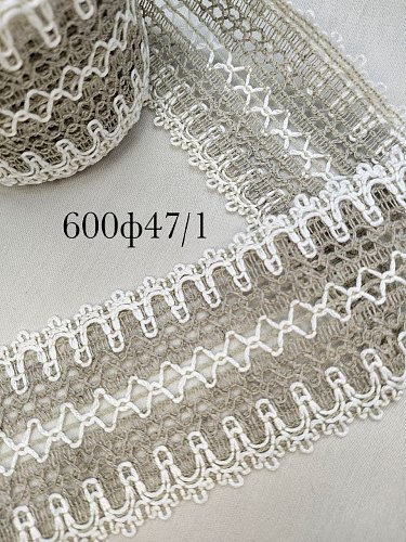 тесьма вязаная со льном 45-57мм  арт 600ф47/1 лен/бел