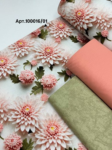 Поплин (Ранфорс) печать 5д георгины арт.100016/01