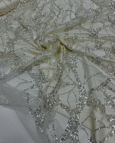 Сетка с бисером и пайетками арт:28к10. цвет: серебро