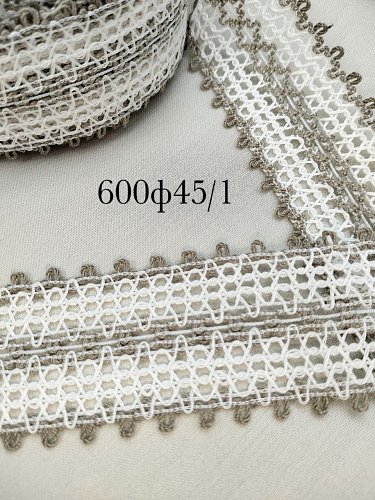 тесьма вязаная со льном 37мм арт 600ф45/1 бел/лен